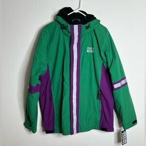 DKNY Tech Taslan Jacket Men's Meable To Rain Storm Coat Green Purple Size L